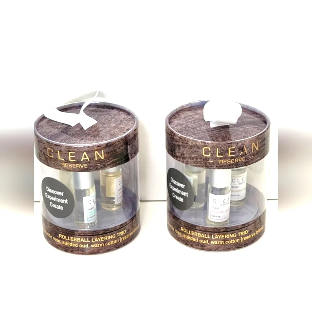 2 pk CLEAN RESERVE ROLLERBALL LAYERING TRIO blonde rose, sueded oud, warm cotton - Picture 1 of 4